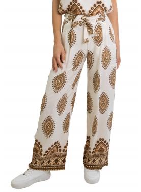 Pantalone  palazzo in viscosa con fascia fantasia 